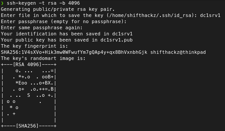 Example of successful SSH key generation