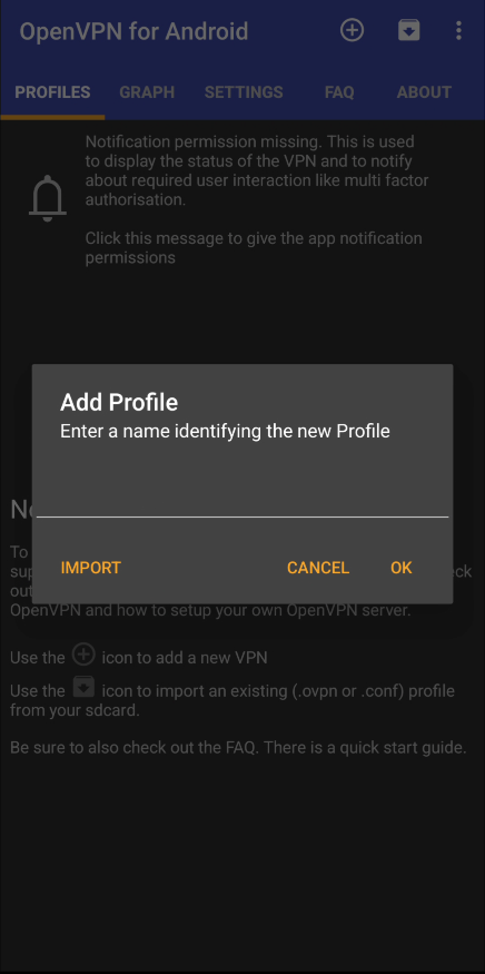 Add new OpenVPN profile.
