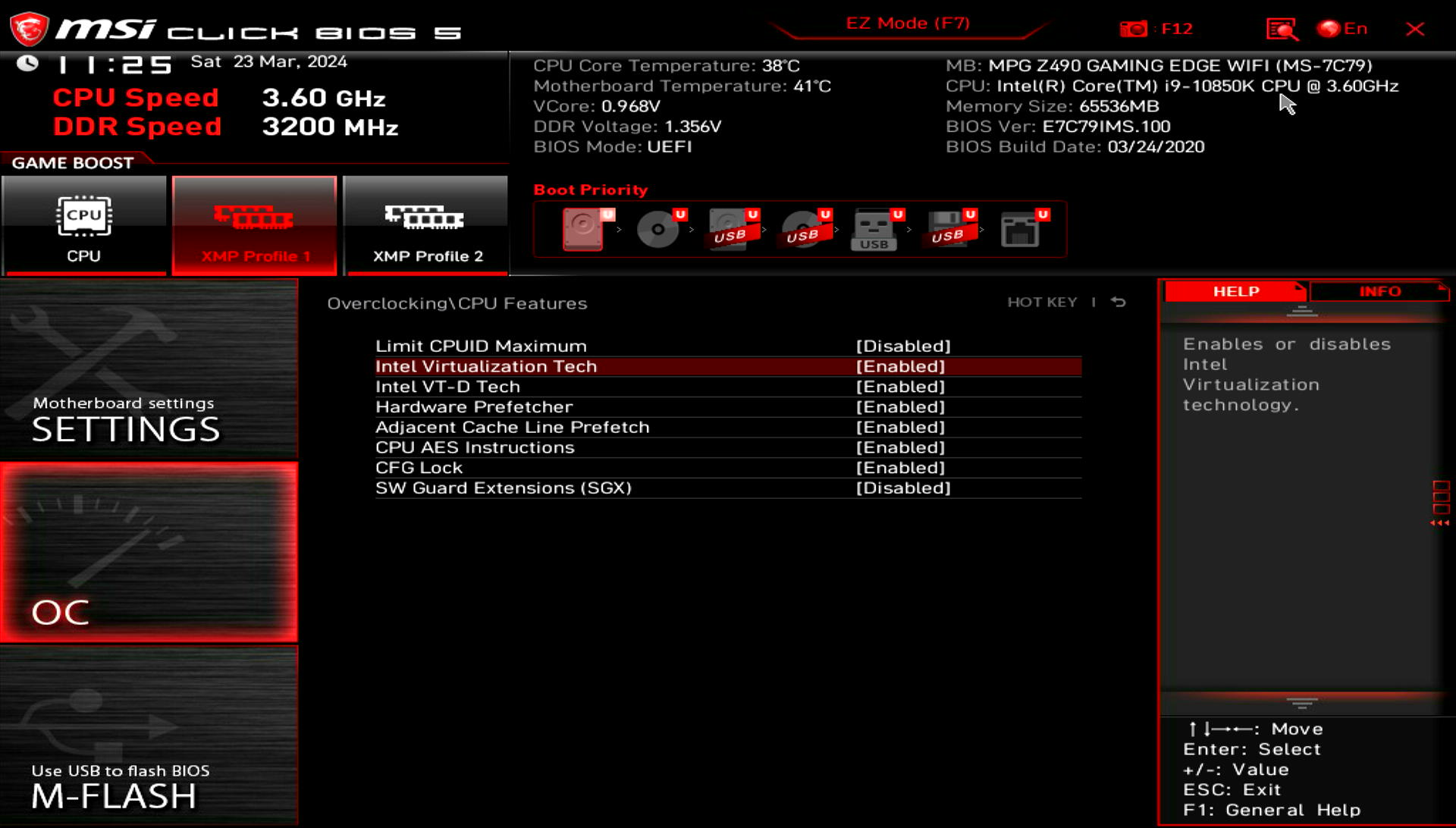 Example of Virtualization settings on MSI Z490 motherboard and Intel CPU
