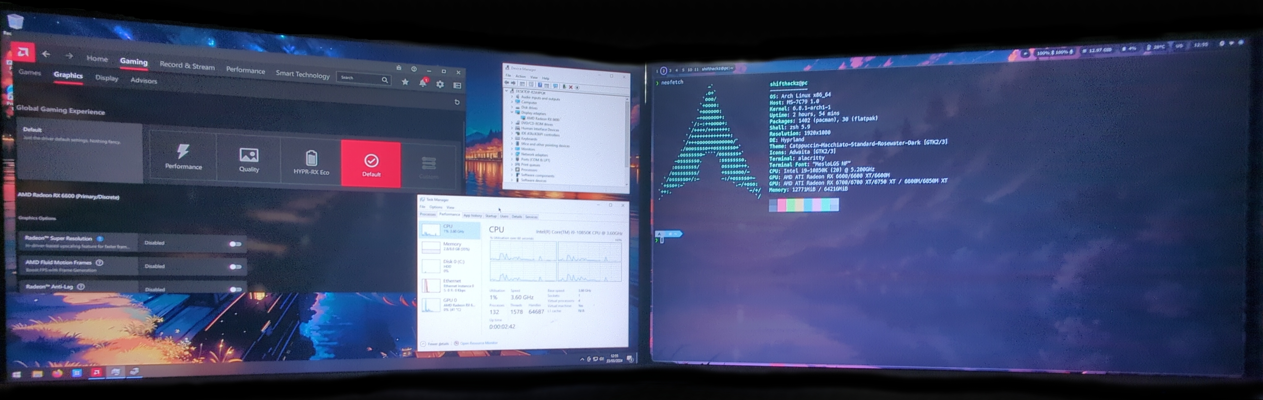 Final GPU Passthrough result: Windows VM on the left, Linux host on the right