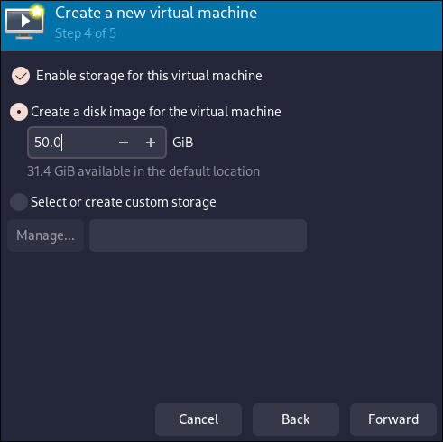 Virt Manager - Виділення дискового простору