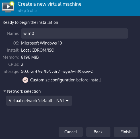 Virt Manager - VM name, network seelction