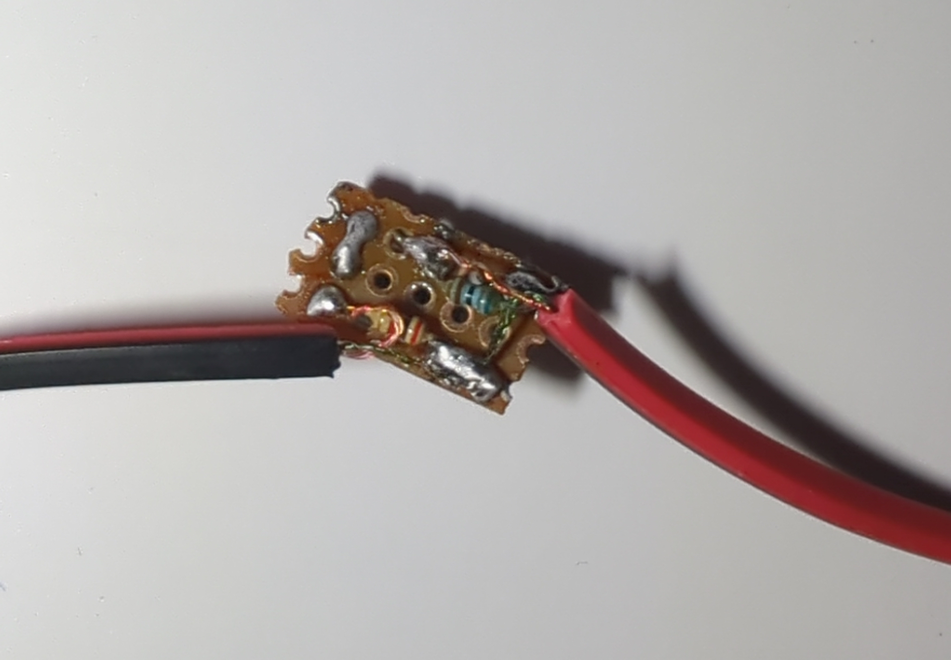 DIY Line-Out to Mic-In PCB (bottom view).